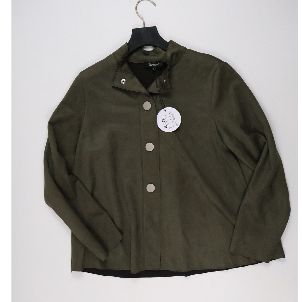 Sunday Faux Suede Funnel Neck Jacket Olive Green Solid Size Medium NWT